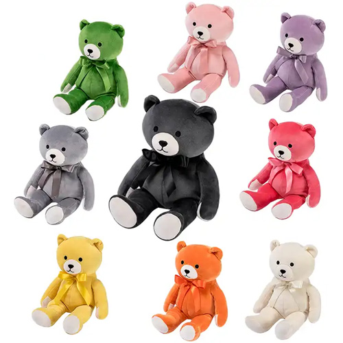 OEM ODM soft fur fabric animal baby organic stuffed toys 35cm customised logo black pink kids plush cute teddy bear