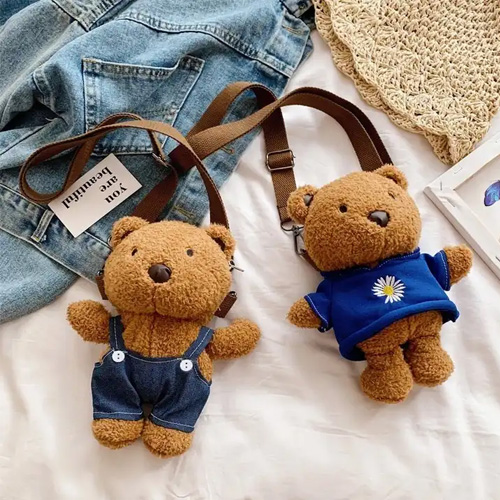 Teddy fashion mini cute soft crossbody messenger mobile phone bags plush bear stuffed toy