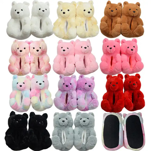 custom Lovely new color teddy bear slippers winter Children home Bedroom Soft Fluffy Bear Slippers Plush Teddy Shoes