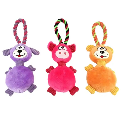 Soft plush animal pet toy cotton rope dog chew toy squeaky dog toy