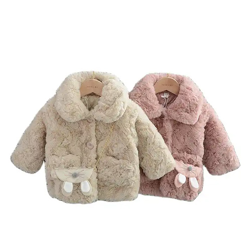 Warm Jacket Winter Soft waxy imitation fur padded girl middle length coat With Bag