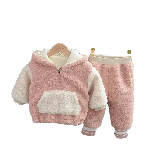 Two pieces suit Lamb feather cartoon hood pants girls clothing